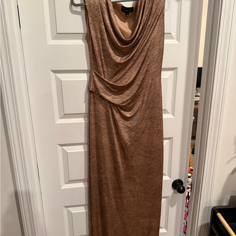 Connected Apparel Bronze Draped Maxi Dress